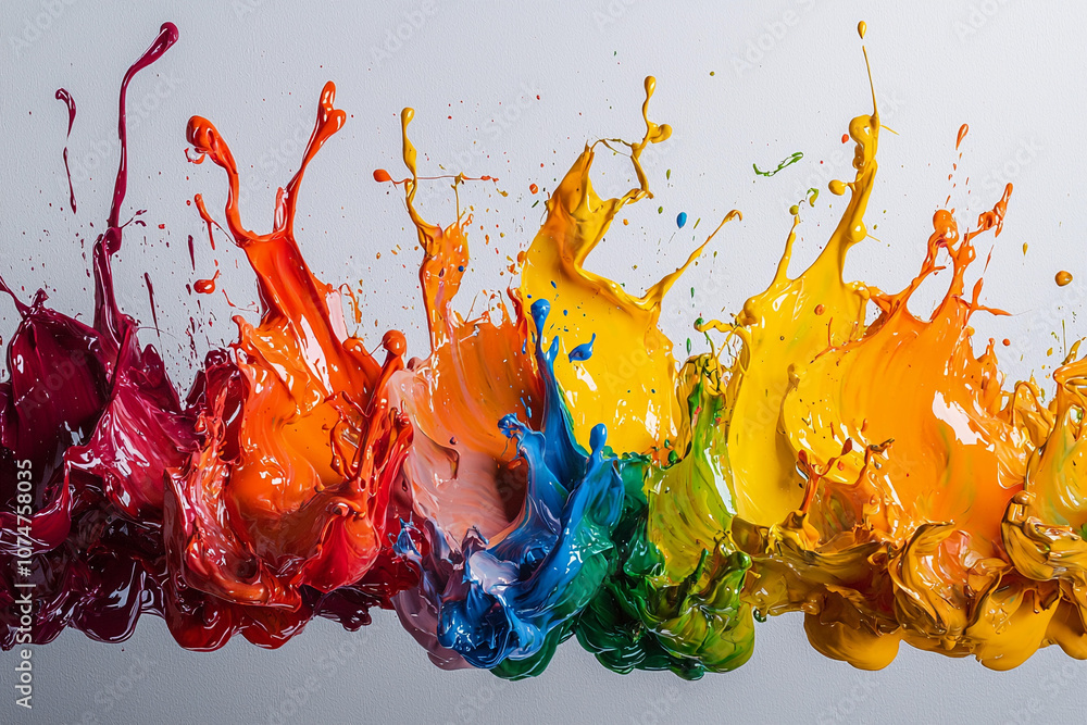 Poster colorful splashes of paint creating vibrant patterns on a canvas