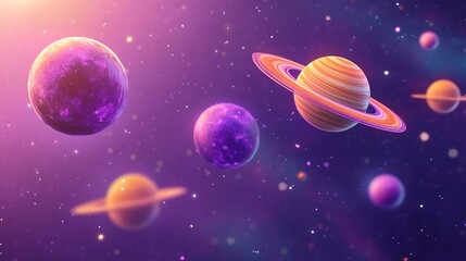 Colorful Planets in the Cosmos Space