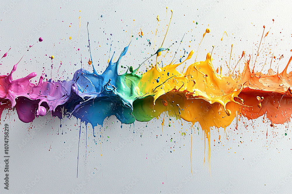 Poster colorful paint splashes create a vibrant abstract design on canvas