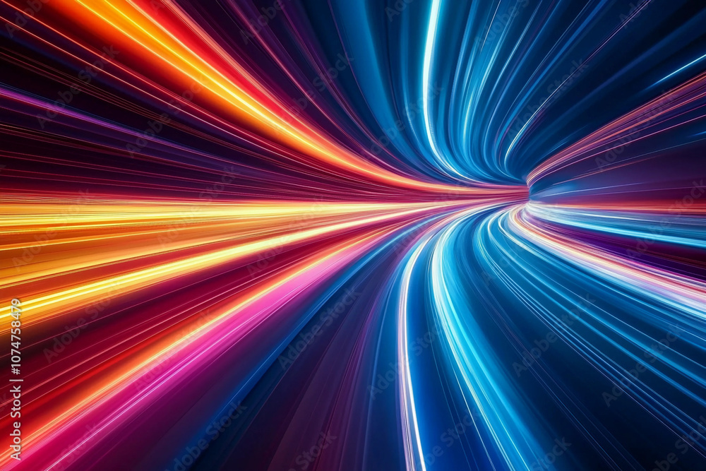 Poster dynamic light trails creating a vibrant abstract tunnel effect
