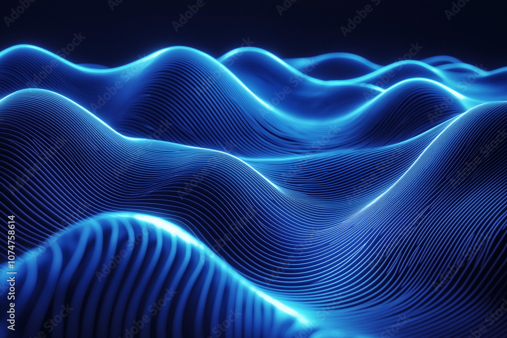 Aufkleber glowing blue waves with rhythmic patterns in a dark environment