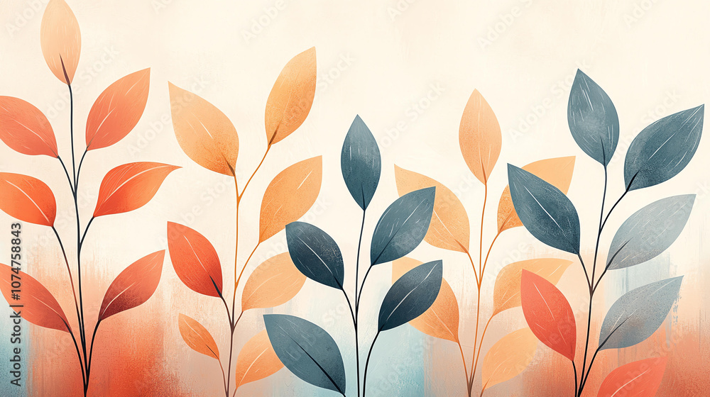 Poster abstract background abstract floral inspired pattern in soft earth tones with leaves in orange and t