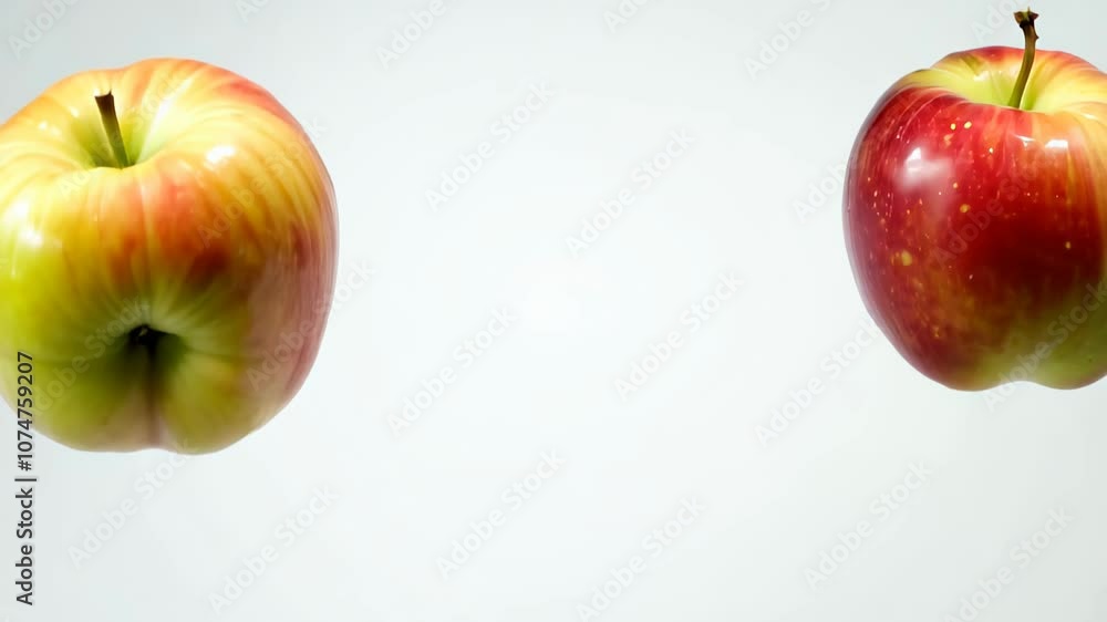 Poster floating apples arranged in a vibrant and dynamic composition, showcasing the variety of red and yel