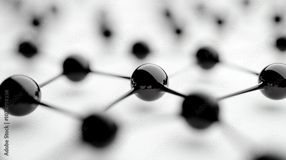 Poster abstract background close up of interconnected black spheres and lines in network, showcasing modern