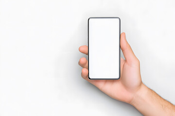 Hand holding smartphone mockup isolated on white background
