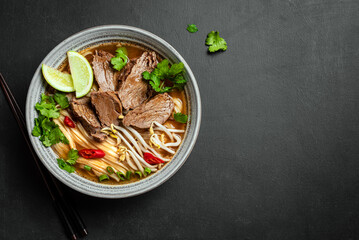 Pho Bo Vietnamese soup with rice noodle and beef