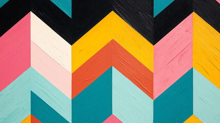 Abstract background Bold zigzag pattern in vibrant colors creates striking visual impact. This artwork features contrasting hues of pink, yellow, teal, and black, enhancing its dynamic appeal