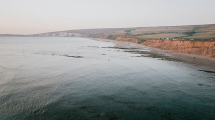Aerial view of sea and a beach of a coastal island