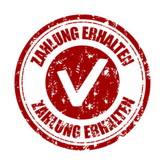 Zahlung erhalten rubber stamp for german bank and financial operation, statement approved, financial service accounting, notice mark verified