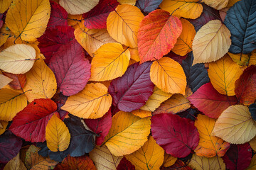 Fototapeta premium Colorful autumn leaves covering the ground in a vibrant display