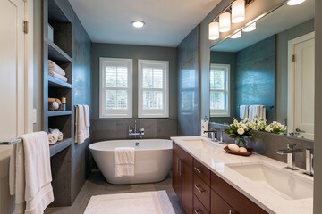 Fototapeta premium Modern Spa Inspired Cozy Bathroom Retreat with Serene Decor Elements