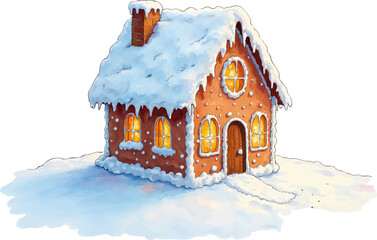 Naklejka premium Snowy Gingerbread House with Warm Window Lighting
