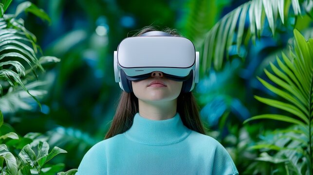 Using VR headsets, conservationists explore a virtual rainforest environment, identifying deforested areas and planning restoration projects.