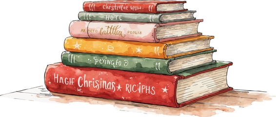 Stack of Christmas Recipe Books in a Cozy Festive Setting