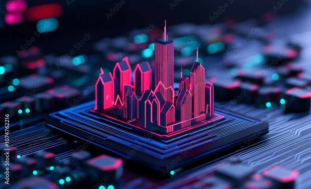 Poster technology background illustration in 3d. quantum computer architecture. futuristic technologies in 