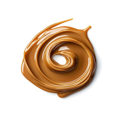 Melted caramel swirl, whirlpool top view isolated on a white background