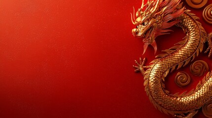 Obraz premium Traditional Chinese dragon ornament positioned against a bright