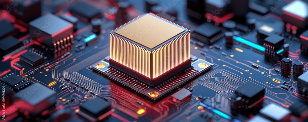 Aufkleber banner with blockchain concept. quantum computing. qubit. 3d rendering.