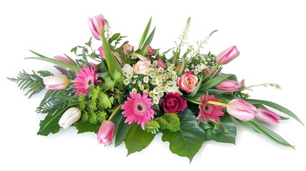 Obraz premium Flower Arrangement or Bouquet of Colorful Spring Flowers Isolated on White Background - a vibrant and delightful visual. The flower arrangement or bouquet of colorful spring flowers isolated on the 