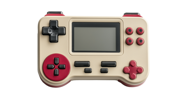 Old handheld video game console isolated on transparent background