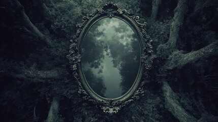 Mysterious Mirror in Enchanted Forest Setting