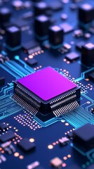 Ai art of 3D glowing cubic chips, processing units and superconducting circuits. Entangled Qubits and quantum bits.