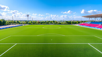 Naklejka premium Wide-angle view of an empty football stadium