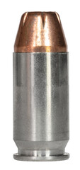 Nickel plated cartridge for a 45 caliber handgun