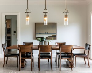 Elegant Dining Room with Modern Decor and Minimalist Table