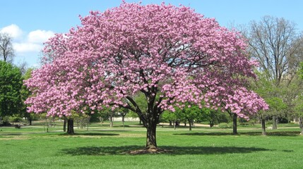Beautiful Pink Flowering Tree in a Sunny Park