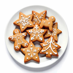 christmas cookies , ginger bread on white plate and background