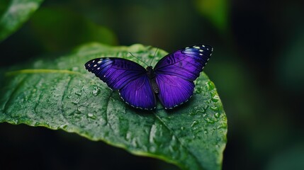 Purple Butterfly on a Green Leaf