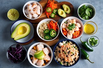 Ultimate DIY Poke Bowl Kit with Fresh Seafood Avocado Jalape�os and Unique Grains for a Vibrant Culinary Adventure