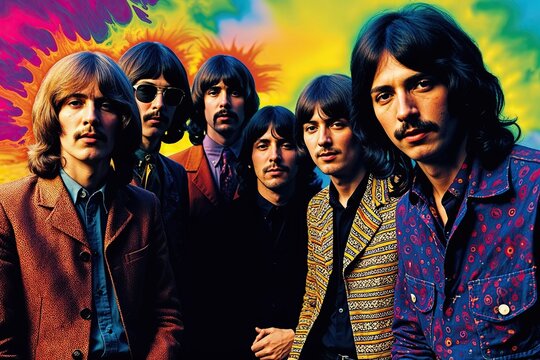 1960s Classic Rock Band Image with Vibrant Psychedelic Colors and Energy