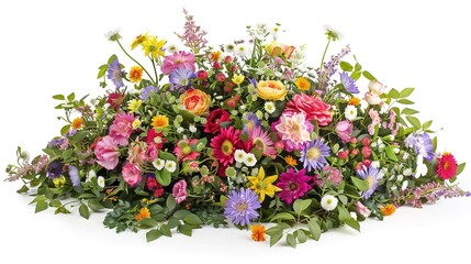 Obraz premium Flower Arrangement or Bouquet of Colorful Spring Flowers Isolated on White Background - a vibrant and delightful visual. The flower arrangement or bouquet of colorful spring flowers isolated on the 