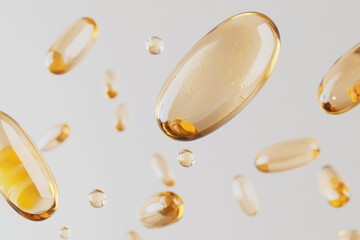 Close-up view of golden capsules in futuristic style