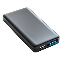 High-capacity black power bank isolated on transparent background