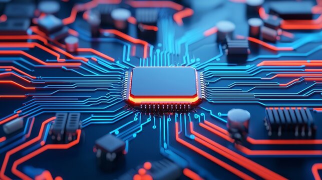 Intricate circuitry and glowing qubits in a high-tech lab environment illustrate the core of a quantum computer. Quantum Computer. Illustration.