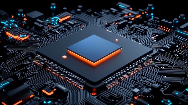 Intricate circuitry and glowing qubits visualize a quantum computer core in a high-tech lab.