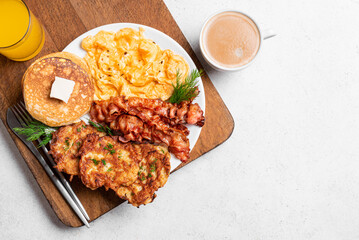 Full American Breakfast with scrambled eggs