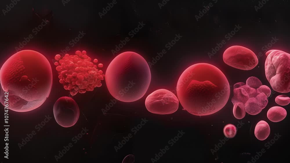 Poster a series of images showing the gradual transformation of a hematopoietic stem cell into a fully matu