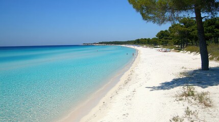 Serene Beach with Turquoise Water and White Sand