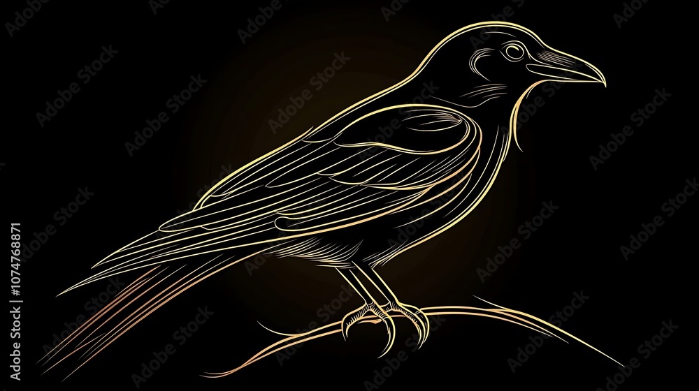 Poster detailed illustration of a stylized bird on a dark background emphasizing its elegant lines and uniq