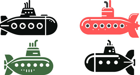 Water Submarine icon silhouette set collection vector art design