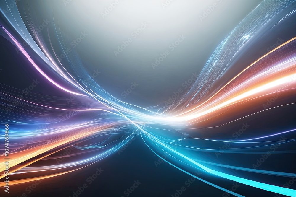 Poster dynamic light waves abstract energy flow background with modern design elements