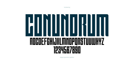 Geometric bold sans serif typeface, vector thick and massive simple minimal font, poster and advertising letters and numbers alphabet for logos headers or slogans.