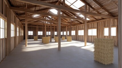Obraz premium Rustic Barn Interior with Hay Bales and Natural Light