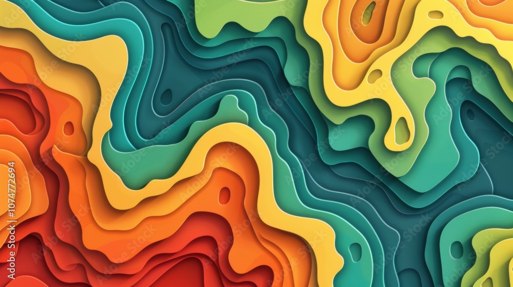 Poster abstract paper cutout background with colorful layered waves and shapes