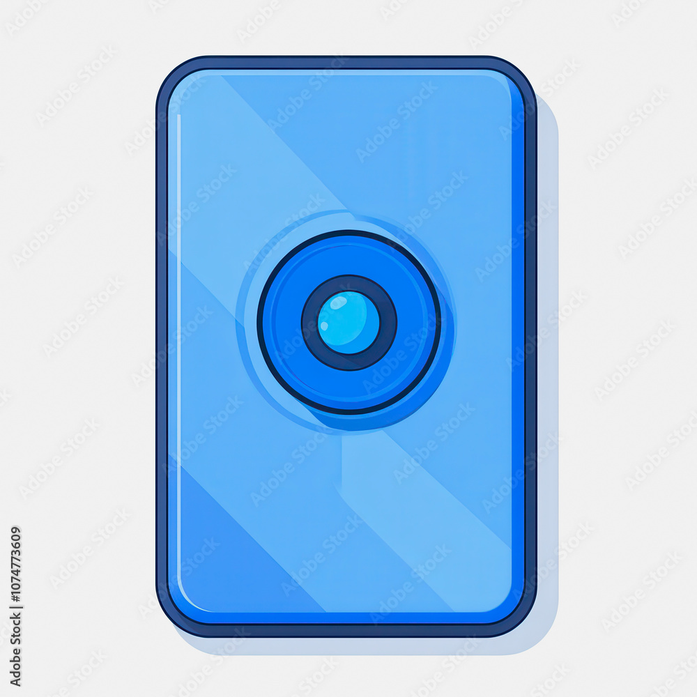 Poster this image features a simple flat icon of a bluetooth tracker in blue on a white background. ideal f