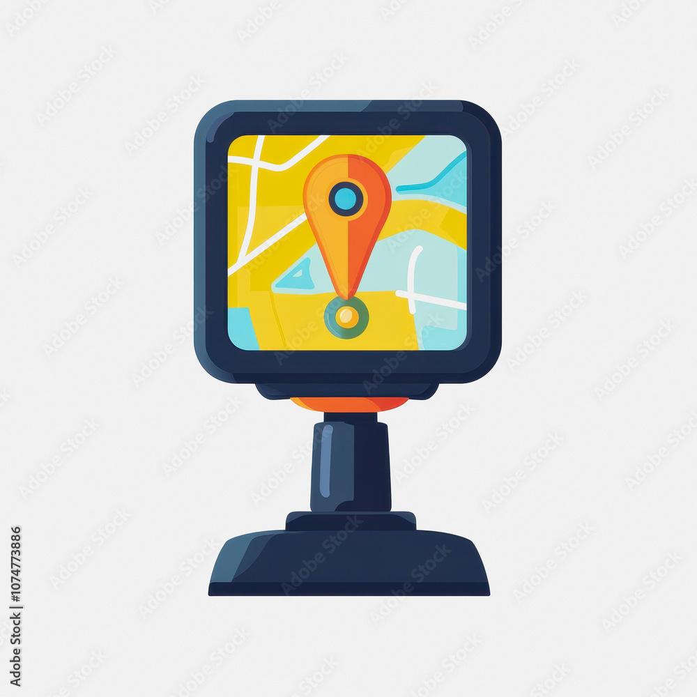Poster this flat icon features a map pointer displayed on a simple mount, set against a white background, i